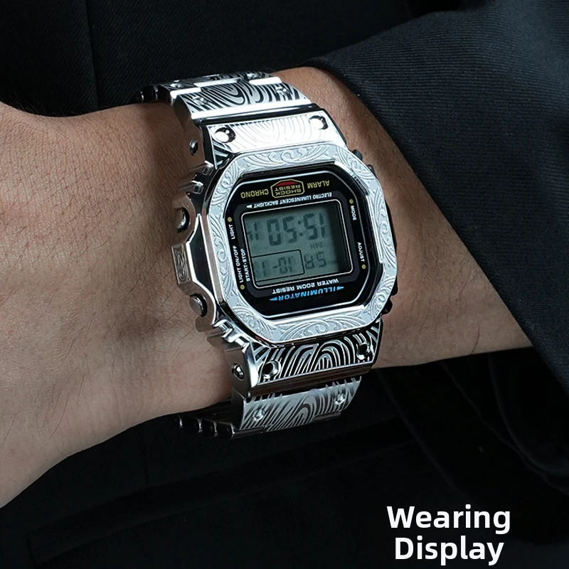 Винтажный гравированный мод-кит 5610 5600 для Casio G-SHOCK 3299 DW5600 GW-M5610 GW-B5600: корпус и ремешок из нержавеющей стали, аксессуары (art.: 3920da496b79f) - 3920da496b79f