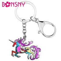 bonsny enamel alloy metal cute colorful horse unicorn keychains car keyrings fashion jewelry for women girls unique charms gifts