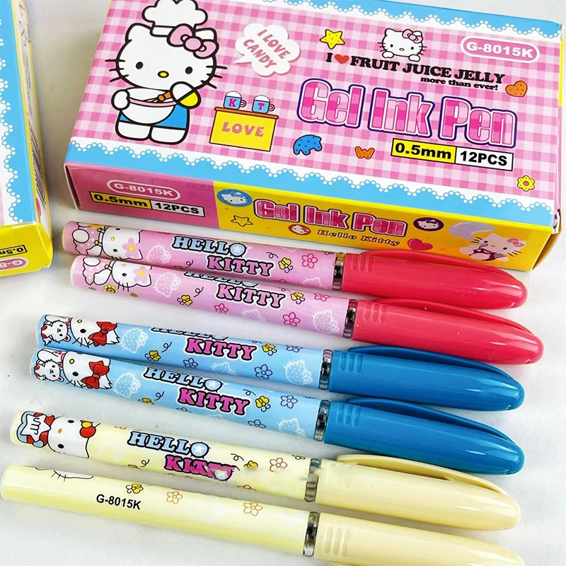 

12Pcs Hello Kittys Neutral Pens Kawaii Sanrio Anime Cartoon Student School Supplies Stationery Writing Toy Girls Christmas Gifts