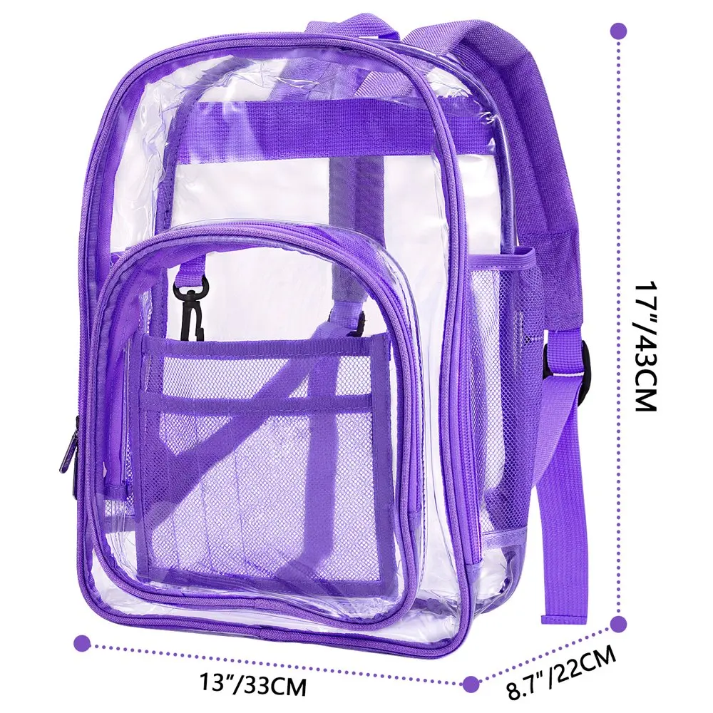 Clear Backpack Unisex Large Heavy Duty Transparent Bookbag,See Through Backpack with Reinforced Strap,Purple