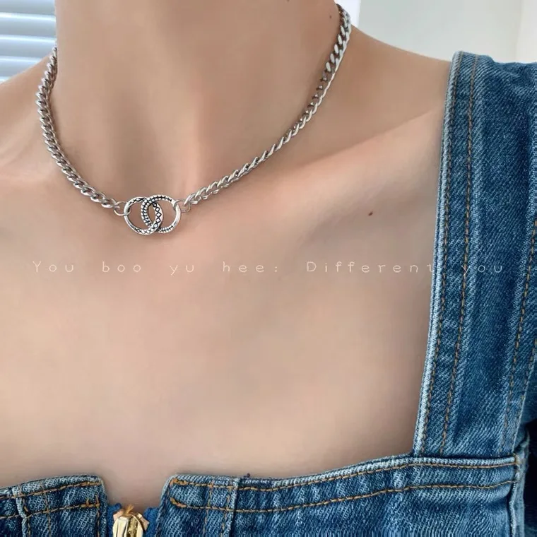 

Женское двойное кольцо в стиле ретро, ожерелье с холодным ветром на ключицах, простое темпераментное ожерелье, аксессуары в стиле хип-хоп, ю...