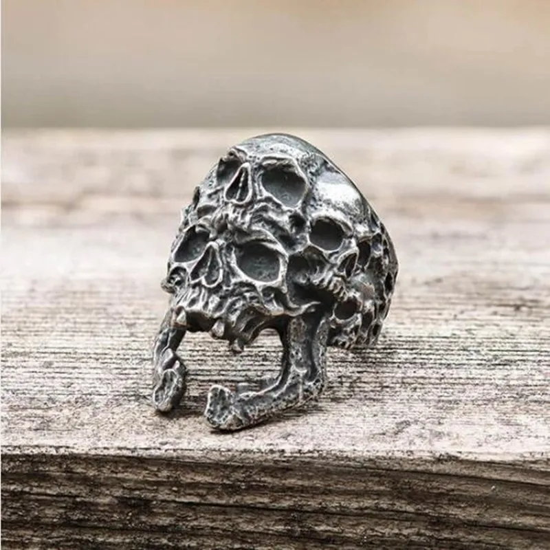 

New Hip Hop Fashion Roaring Multifaceted Skull Head Stainless Steel Ring for Men Punk Boy Biker Ring Jewelry Accessory Wholesale