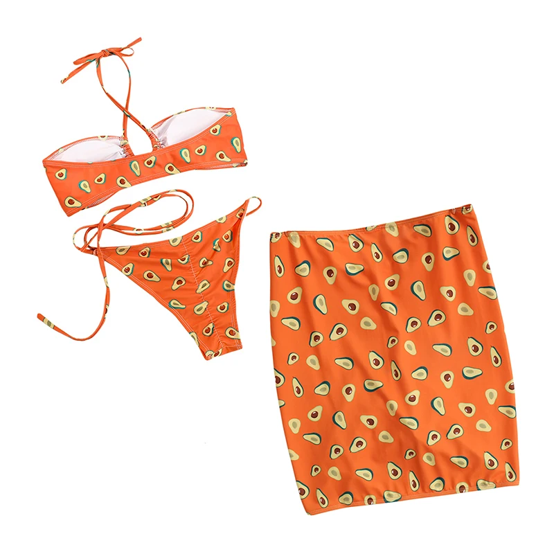 Женский летний комплект бикини из 3 предметов с принтом в виде картошки