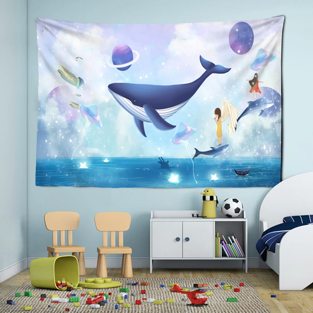 

Dolphin Mermaid Tapestry Romantic Wall Hanging Blanket Panda Wall Art Tapestries for Living Room Kids BedroomRoom Decor Mat Gift