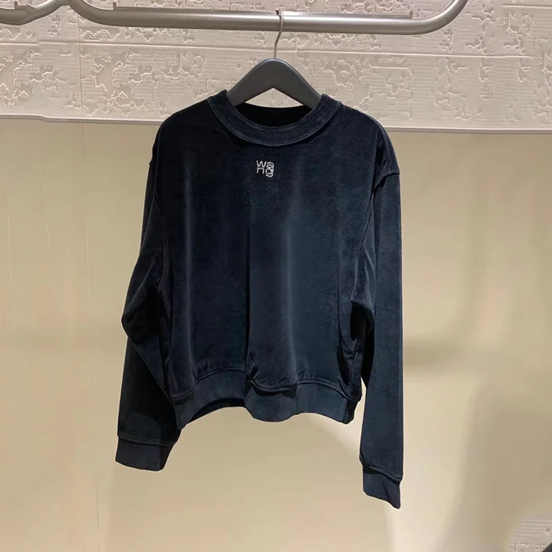 

2022 Autumn WANG Sweater Women Cotton O-Neck Letter Pullover Long Sleeve T-Shirt High Quality Slim Top