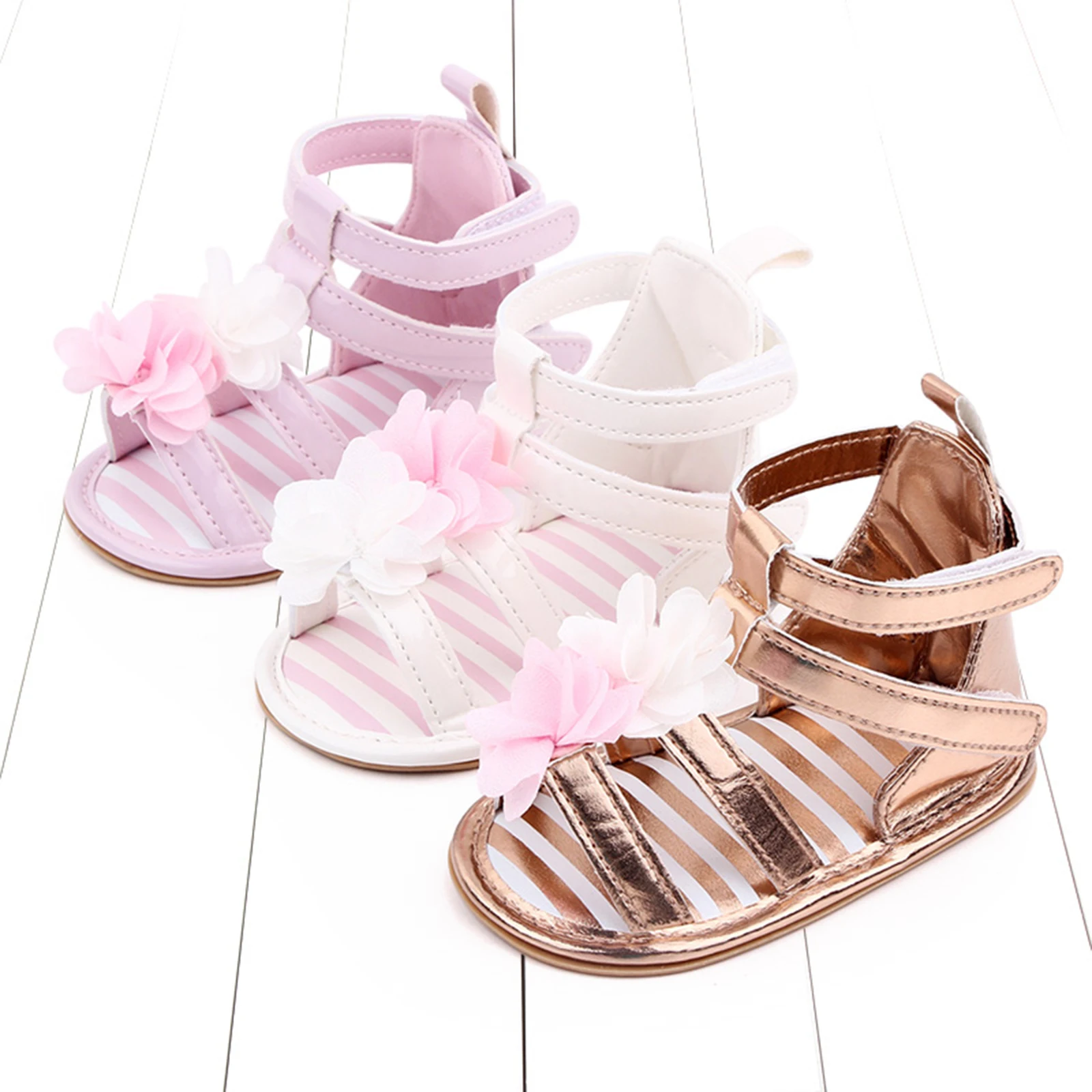 

0-18M Toddler Baby Girls Sandals Summer Flower PU Leather Anti-slip Soft Sole Crib Prewalker 2023 New Babe Outdoor Walking Shoes