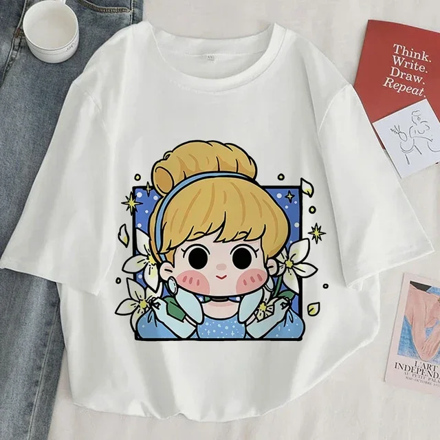 Cute Princess Graphic T-shirt Anime Cartoon Snow White Kawaii T Shirt for Women Fashion Summer Short Sleeves Clothing Tees Tops