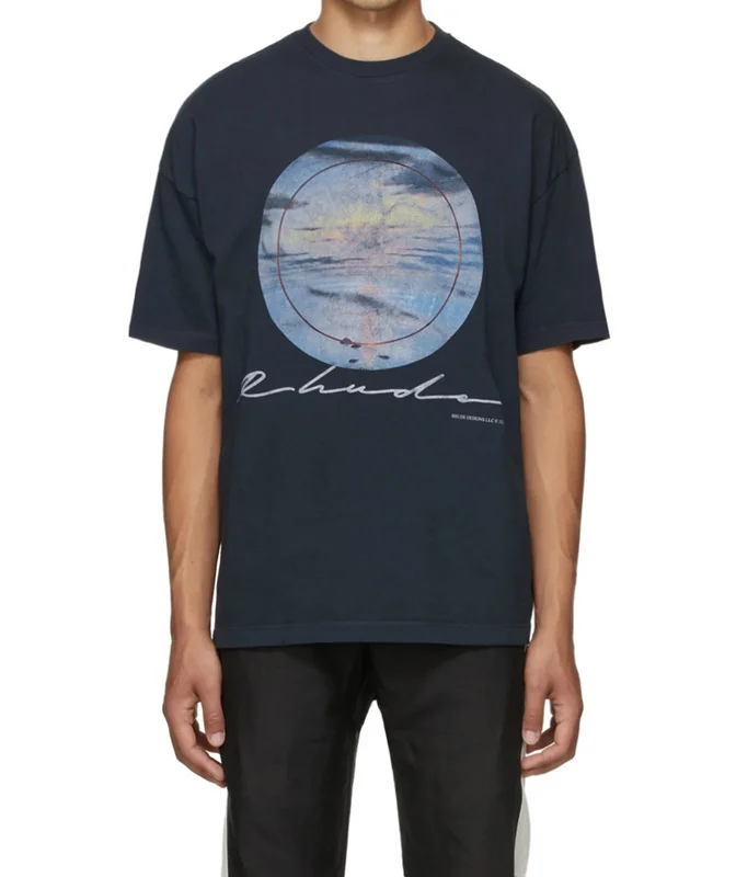 

1:1 Version RHUDE Setting Sun Vintage Print T-shirt Men Women Couple 100% Cotton T Shirt Hip Hop High Street Oversize Tee