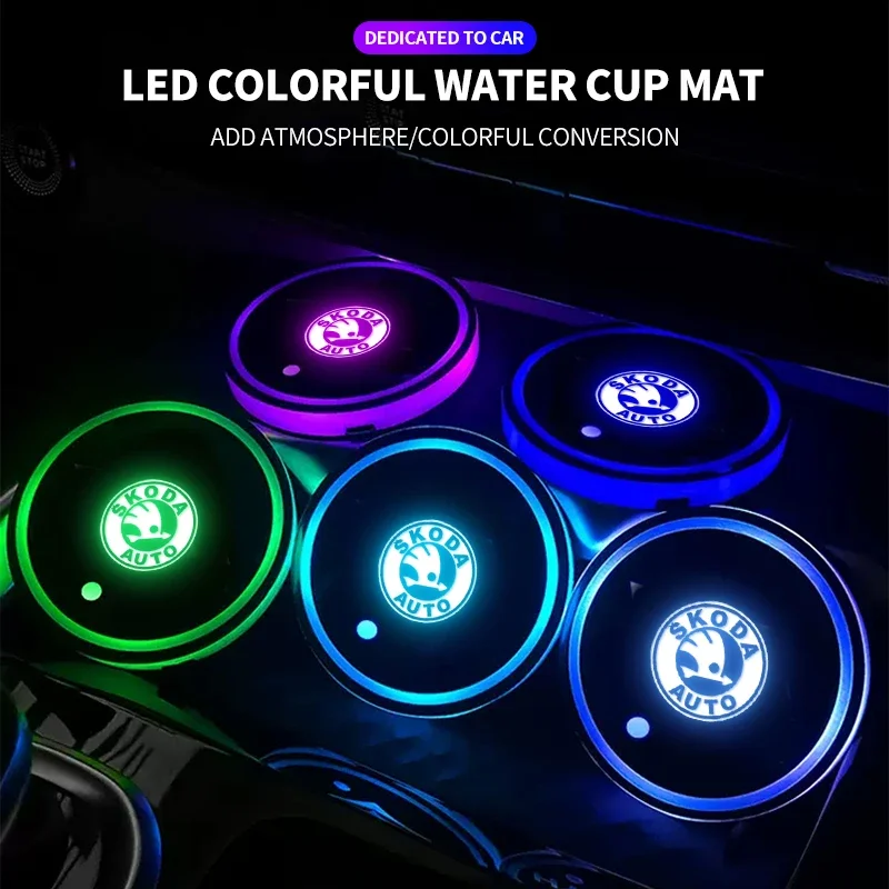 2 шт. светящийся коврик для чашки с логотипом автомобиля 7 цветов светодиодный