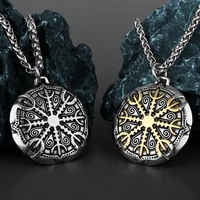 viking retro awe helm rune 316l stainless steel pendant gold rune necklace scandinavian necklace pendant mens gift wholesale
