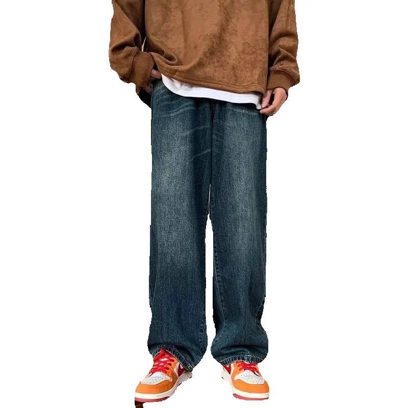 Blue Baggy Jeans Men Fashion Retro Harajuku Casual Straight Jeans Men Streetwear Korean Loose Denim Pants Mens Trousers S-3XL
