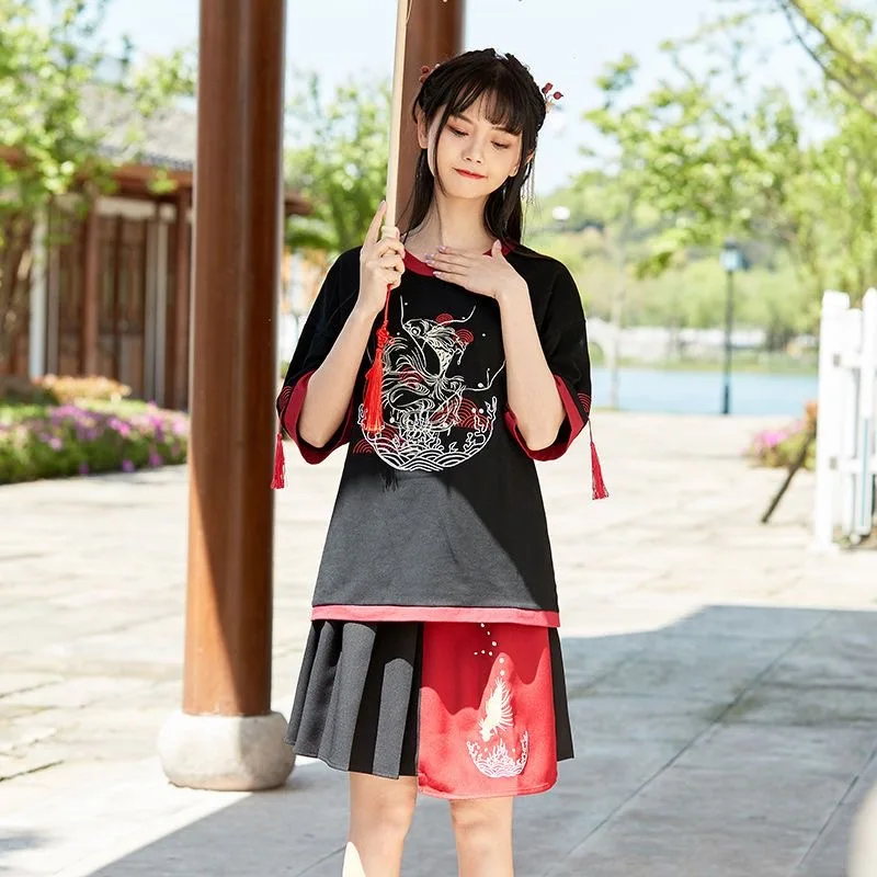 

Летняя женская одежда из аниме, футболка в стиле "Лолита" с японской красной лентой, костюм для взрослых