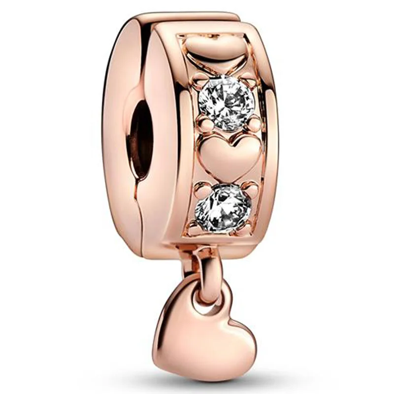 

Authentic 925 Sterling Silver Moments Rose Heart With Crystal Charm Bead Fit Pandora Bracelet & Necklace Jewelry