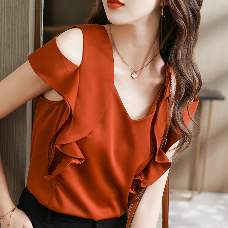 Элегантная однотонная Свободная рубашка с коротким рукавом элегантная простая