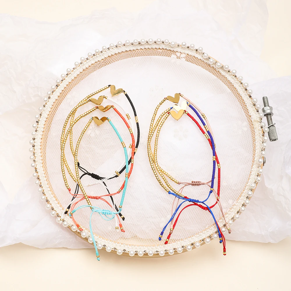 Женский браслет из бисера ZMZY белый плетеный с бусинами в форме сердца Миюки