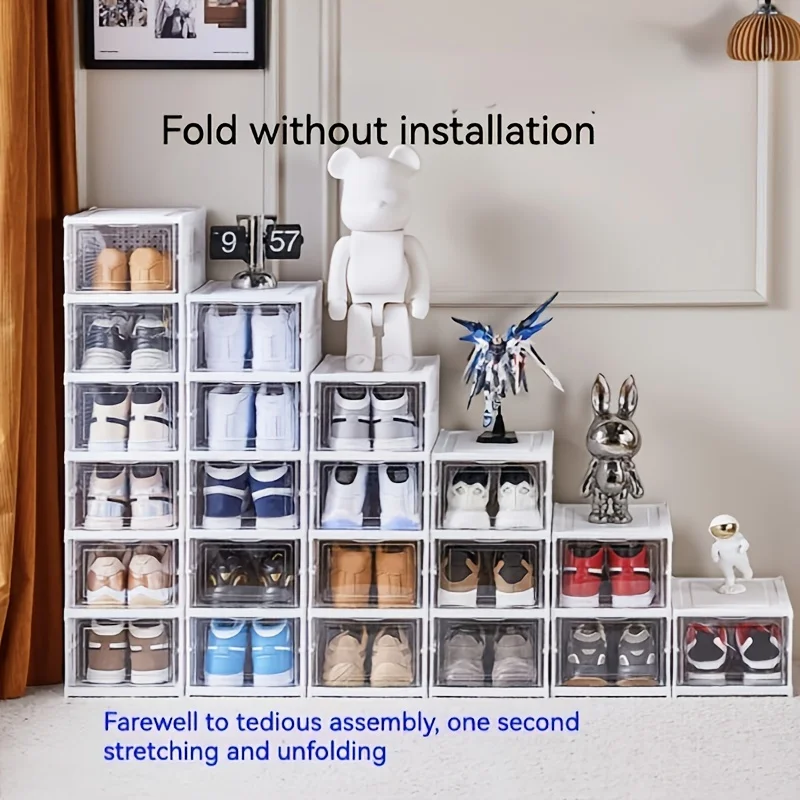 

Коробка для обуви 3/6 уровня, прочная Штабелируемая прозрачная пластиковая коробка для обуви, прозрачная дверь, для прихожей, спальни, шкафа, подходит для американского размера 12 (белый)