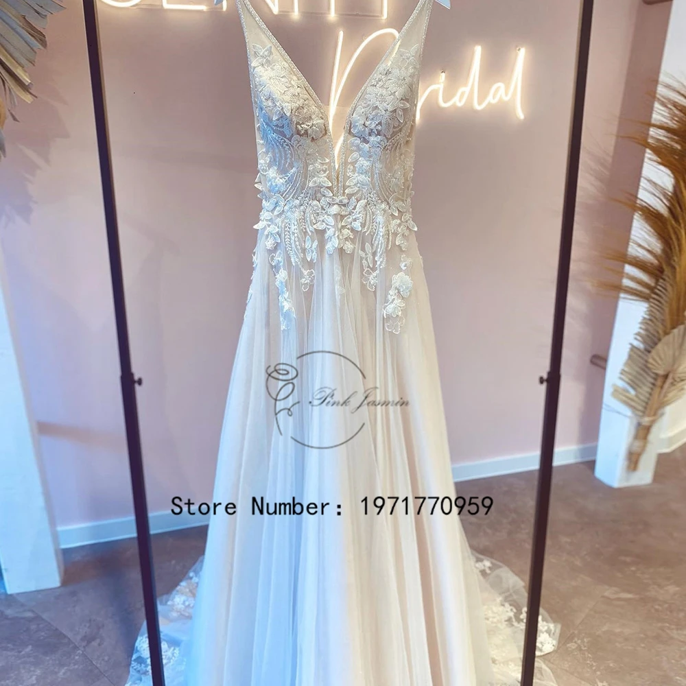 

Princess V Neck Ivory Wedding Dress For Women 2023 New Court Train Backless Applique Elegant Bridal Vestido De Novia