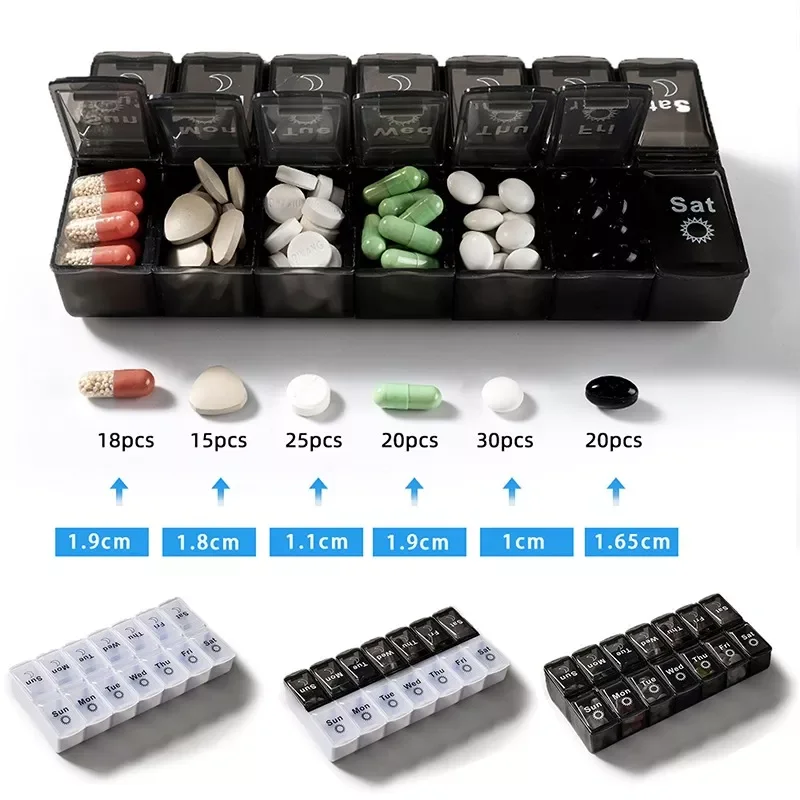 

2022New Pill Box 7 Days Weekly Pill Case 14 Grids Medicine Tablte Dispenser Organizer Medicine Box Pill Storage Container