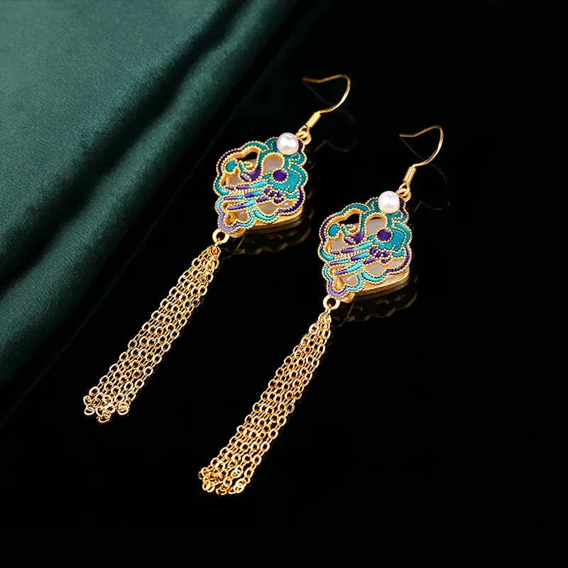 Аксессуары для китайского дворца Чонсам золотые Винтажные висячие серьги