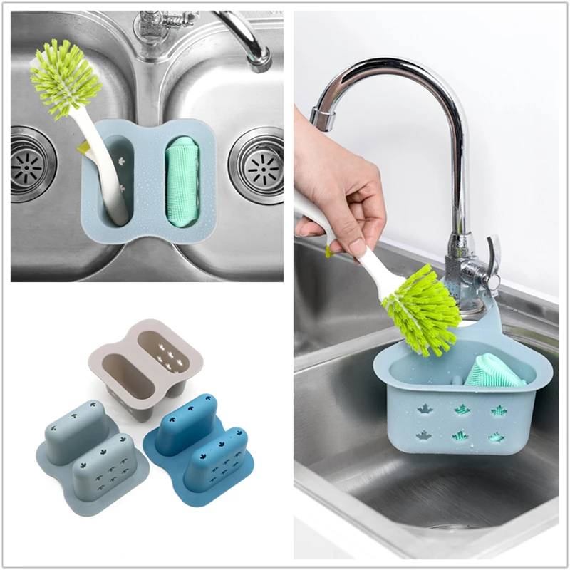 

Double Pockets Kitchen Bath Rack Snap Fastener Sink Hanging Storage Bag Basket Drain Faucet Sponge Holder Gadgets