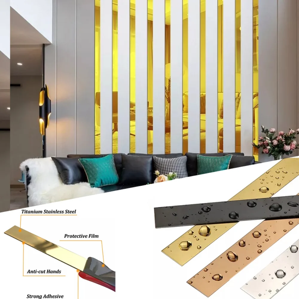 

5 Meter Mirror Wall Sticker Stainless Steel Flat Decorative Lines Background Wall Ceiling Edge Strip Home Decor Waterproof Decal