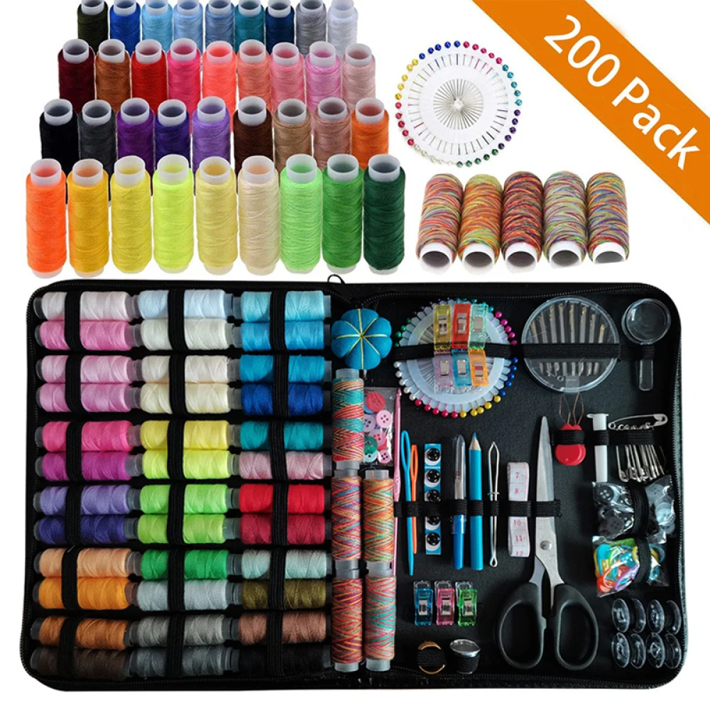 Sewing Box Set 200pc Sewing Kits DIY Multi-function Box Combination Portable Hand Quilting Stitching Embroidery Thread Accessory