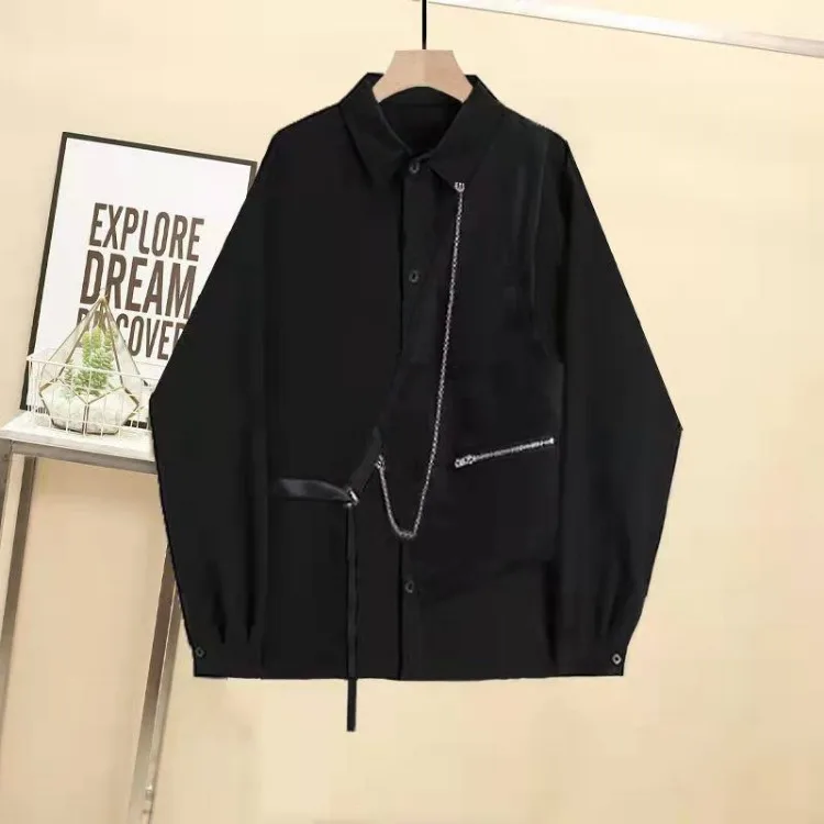 Белые рубашки с лацканами и длинными рукавами женские свободные средней длины