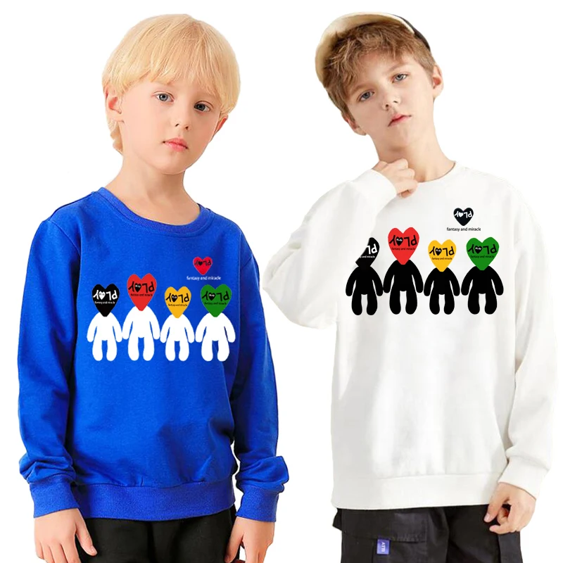 

Свитер для мальчиков и девочек, с вышивкой в виде сердечек и букв, мультяшный красочный мультяшный Многофункциональный Мужской Хлопковый плотный пуловер с буквенным принтом и круглым вырезом, осенняя Толстовка