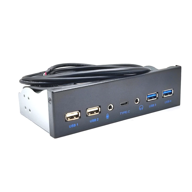 Фото Передняя панель USB 3,0 для ПК, USB 3.1 Type C + 2x USB3.0 + 2x USB2.0 Hub + HD аудио 3,5 мм + микрофон для наушников 5,25 дюйма №3