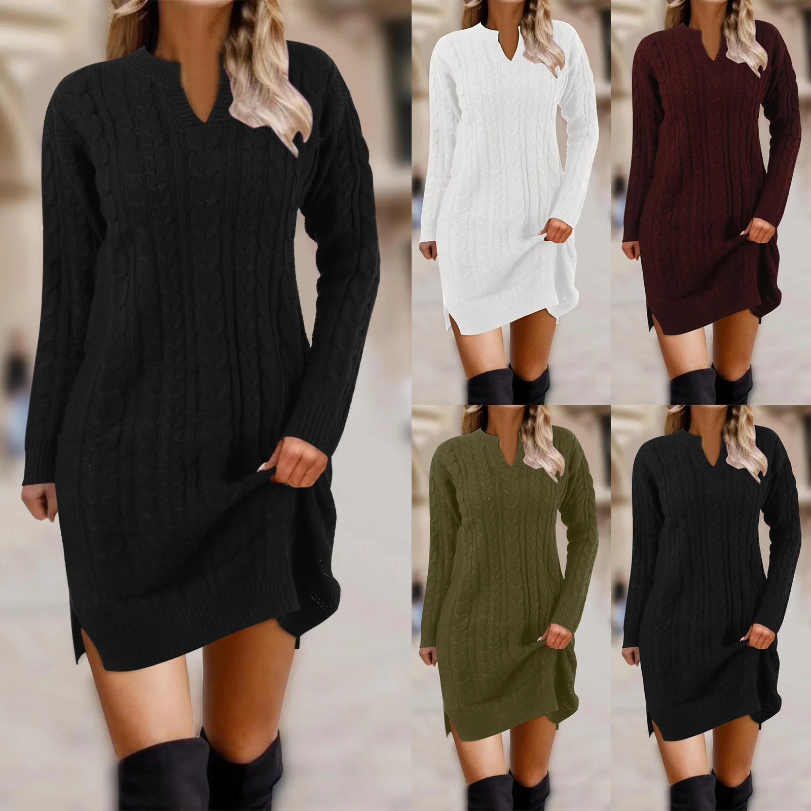 

Fall Wedding Dresses as A Guest Autumn Winter Long Sleeve Turtleneck Solid Color Casual Sweater Dress Ladies bridesmaid dresses