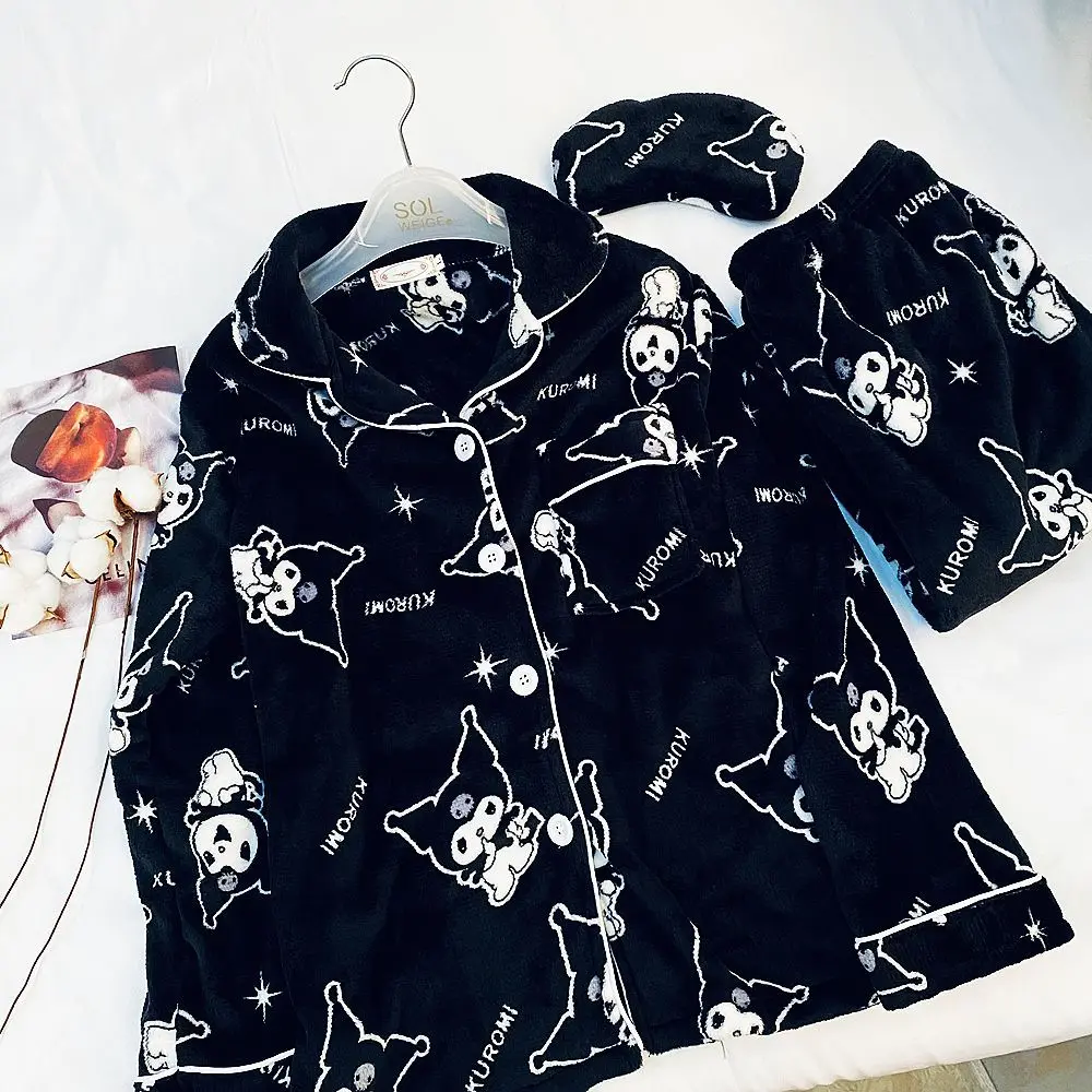 

Мультяшная Пижама Sanrio Kuromi Kawaii зимняя Коралловая флисовая утолщенная искусственная аниме милая домашняя одежда