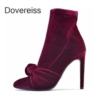 dovereiss fashion womens shoes winter burgundy pointed toe sexy new stilettos heels elegant concise short boots40 41 42 43 4445