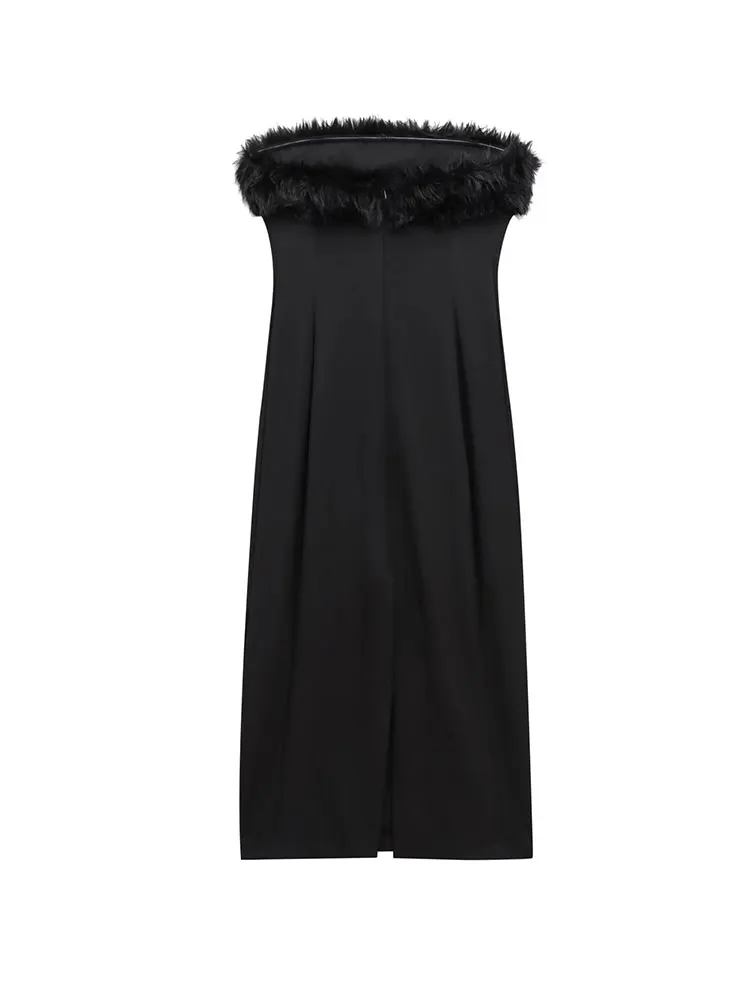 TRAF 2025 женские платья миди с открытыми плечами и перьями облегающие вечерние без
