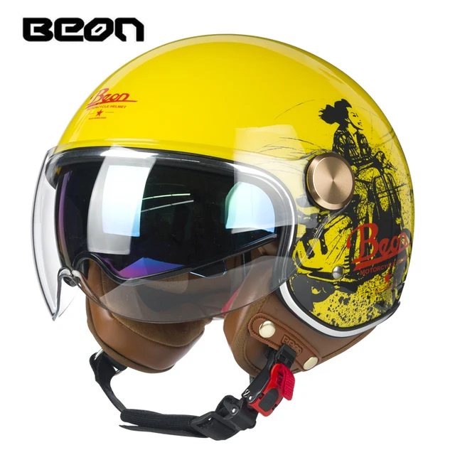 

BEON ретро Красочный двойной козырек электрический мотоциклетный шлем 3/4 открытое лицо мотокроссоо самокат Защитная шляпа для мужчин/женщин ...