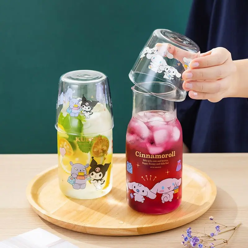 

550Ml/250Ml Kawaii Sanrio Kuromi Hello Kitty Cinnamoroll Anime Figure Glass Pot Set Multifunction High Capacity Birthday Gift