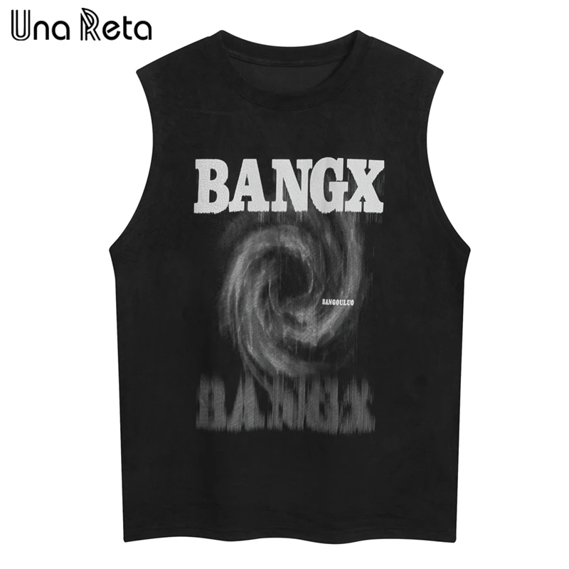 

Una Reta хип-хоп майка мужская одежда 2023 Новая Летняя мода пара Свободный жилет уличная без рукавов Печать замша футболка человек