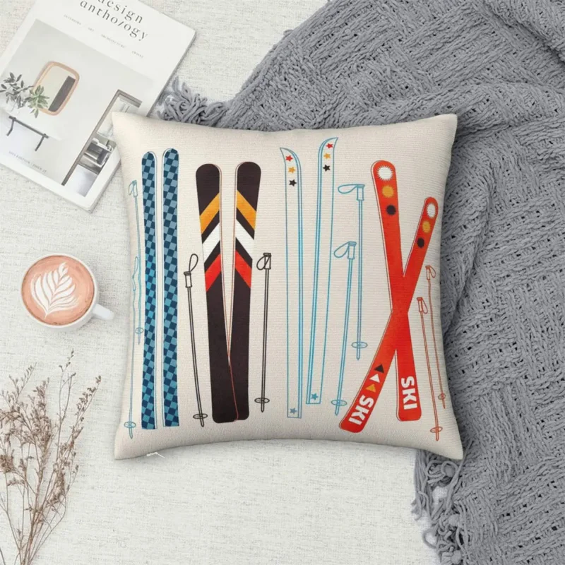 

Разноцветная наволочка в стиле ретро с изображением лыж