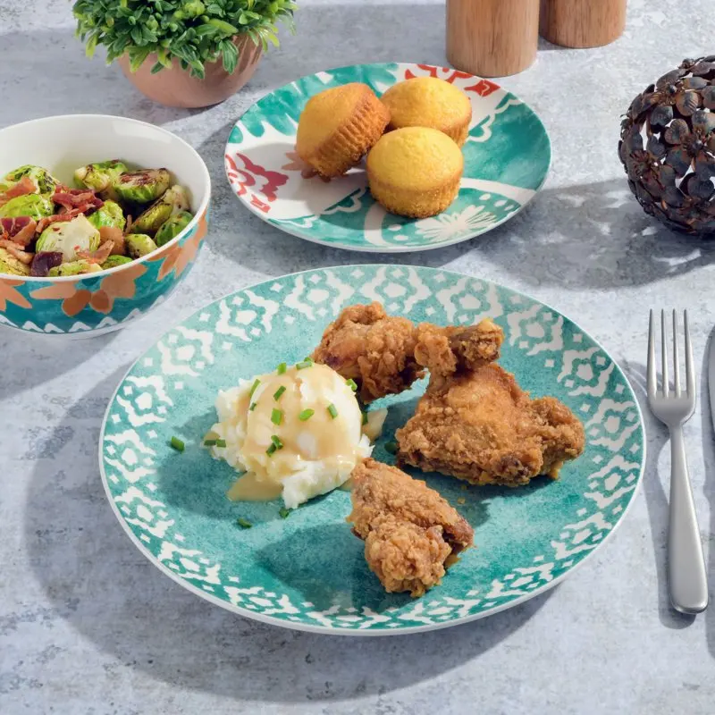 

Delightful Savory 12-Piece Teal Fine Ceramic Dinnerware Set with Saffron Accents for an Elegant Dining Experience.