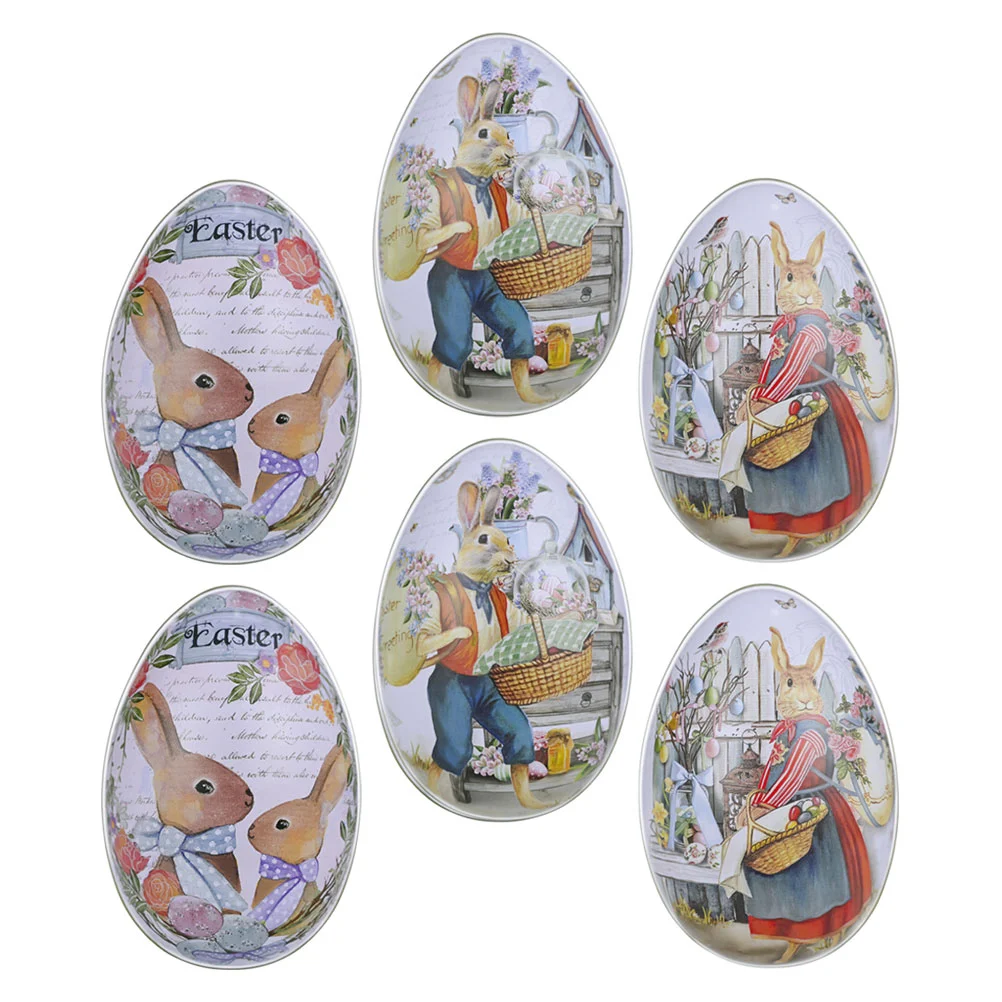 

Easter Box Candy Tin Container Themed Iron Portable Egg Adornment Rabbit Tinplate Jewelry Containers Boxes Favor Cookie Eggs