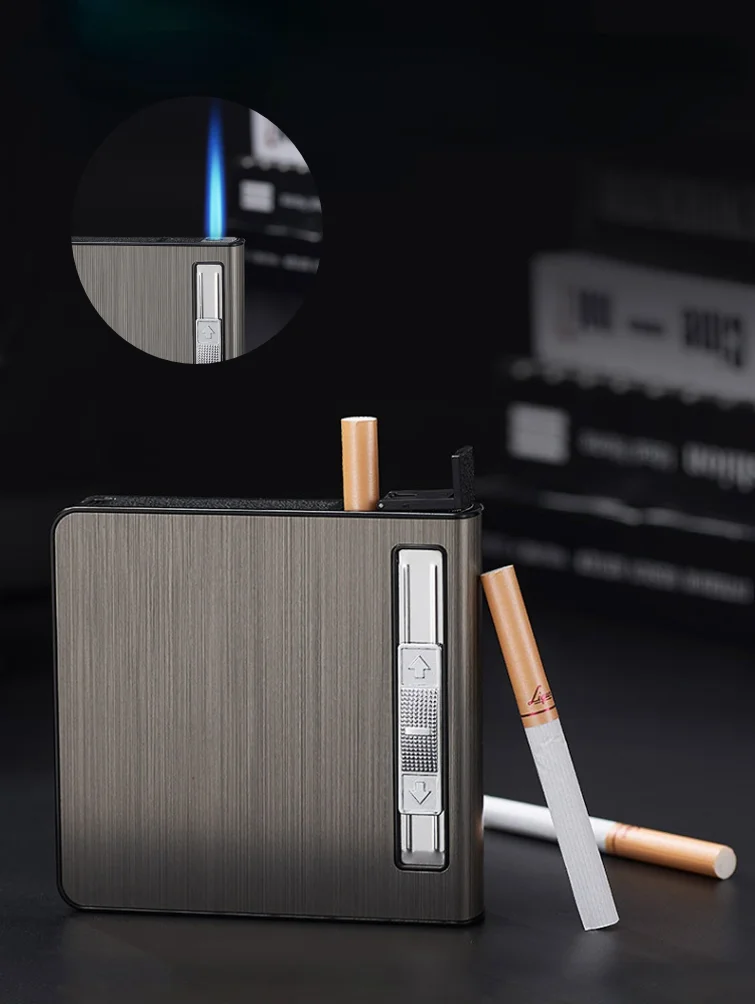 

The integrated cigarette lighter can hold 20 pieces of whole-package metal creative direct-flow windproof cigarette lighter gift