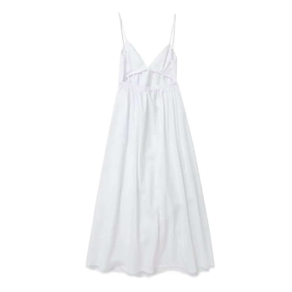 Фото Vrouwen Rugloze Midi Dress V Hals effen Bravo пуловер с высокой талией losjes vallend A-lijn rok Zomer Nieuwe Vrouw Chique jurk №1