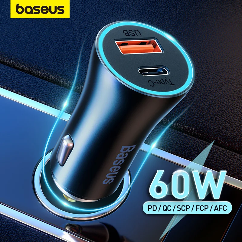 

Baseus 60W Charger Quick Charge 4.0 3.0 USB C Type C PD Car Charger Quick Charge for iPhone 13 14 11 Pro Max Phone Charger