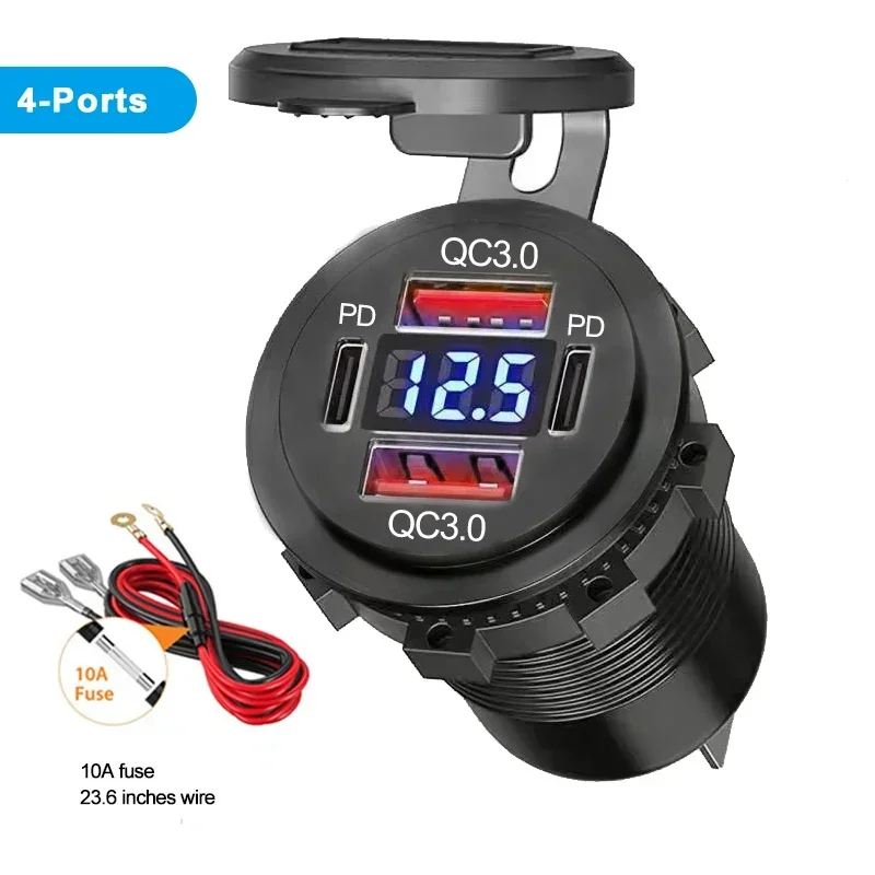 

НОВОЕ автомобильное зарядное устройство 96 Вт Dual PD Dual QC 3.0 USB с разъемом вольтметра, водонепроницаемое адаптер для автомобильной лодки 12 В/24 В, распродажа