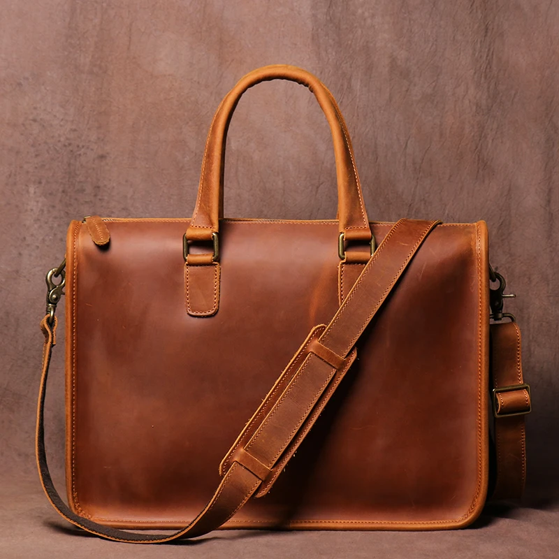 

Men's For Business Briefcase Messenger Men's Horse 14 Bag File Crazy Leather Office Bag Men Leather Laptop