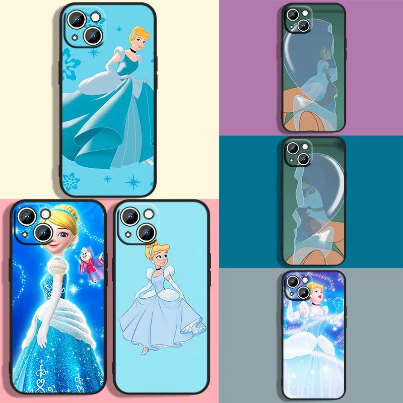 

Cute cinderella Phone Case For Apple iPhone 11 12 13 14 Max Mini 8 X XR XS Pro Plus Black luxury Silicone Soft Cover Funda Capa