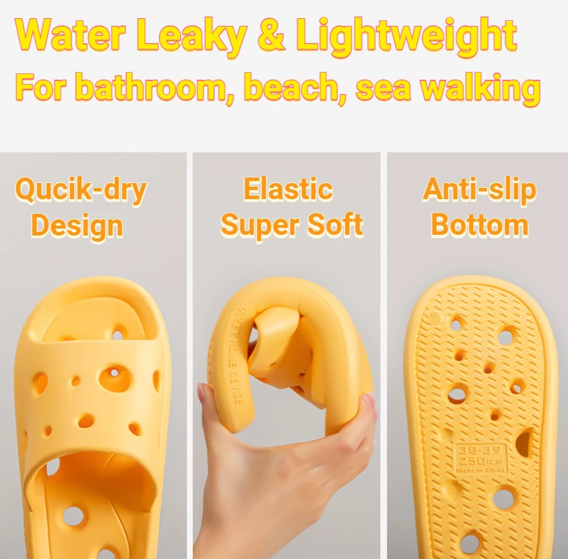 Bathroom House Cheese Shower Slippers Lightweight Water Leaky Beach Flip Flop Swimming Water Leaking Quick Drying Sandals Ladies