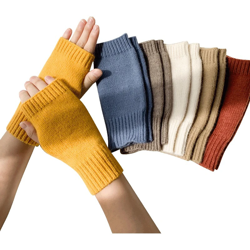 

Перчатки с открытыми пальцами унисекс, теплые мягкие рукавицы, короткие теплые митенки, вязаные, из шерсти, для зимы, 1 пара