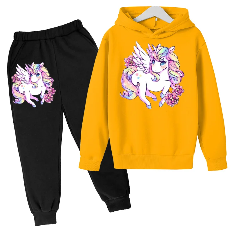 

Pink Unicorn for Girls Movement Hoodie Kids Cotton Suit Top + Pants 2p Kids Clothes Spring Autumn Keep Warm Teenage Boys Clothes