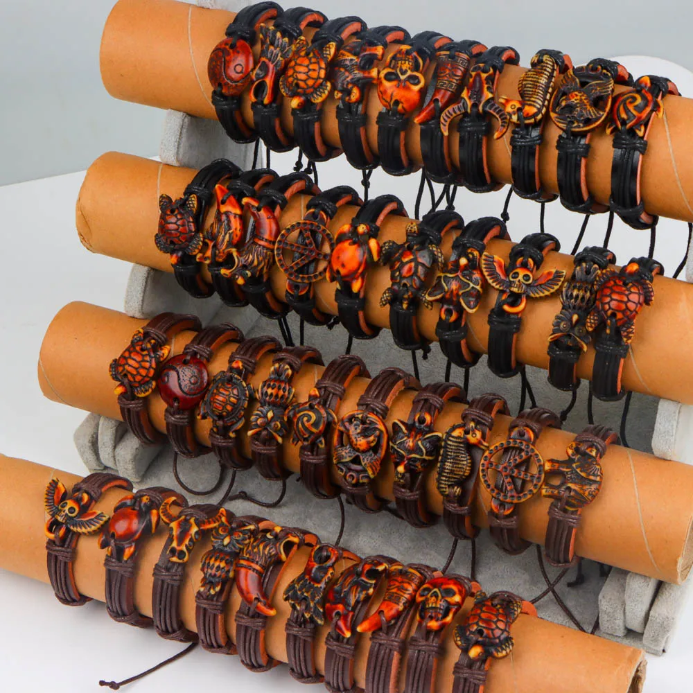 12 шт./лот кожаный мужской регулируемый браслет из смолы со скелетом подарок в