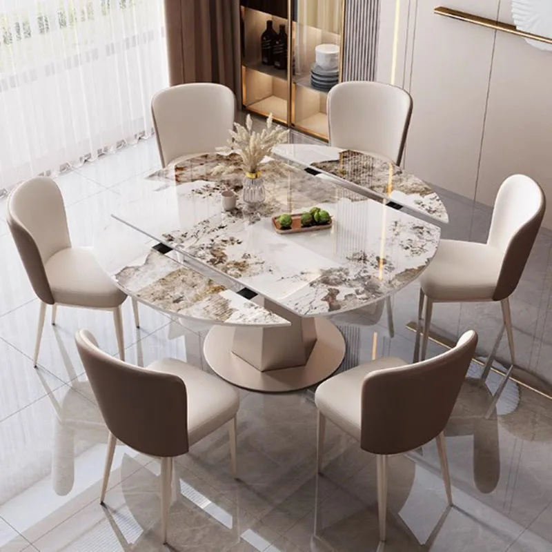 Итальянский европейский обеденный стол мраморные складные стулья кофейный